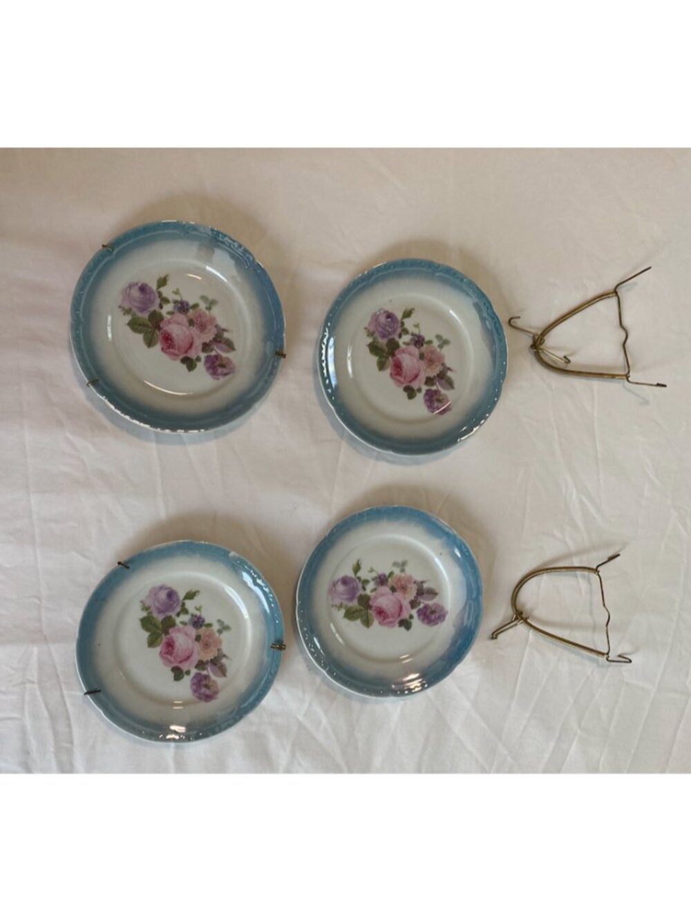Vintage G.H.O. Bavaria Saucer Round Blue Trim With Flowers 4 pieces with hanger